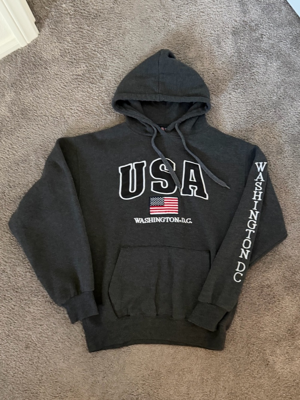 USA Washington D.C. Graphic Fleece Pullover Hoodie - Charcoal Heather Grey - Med
